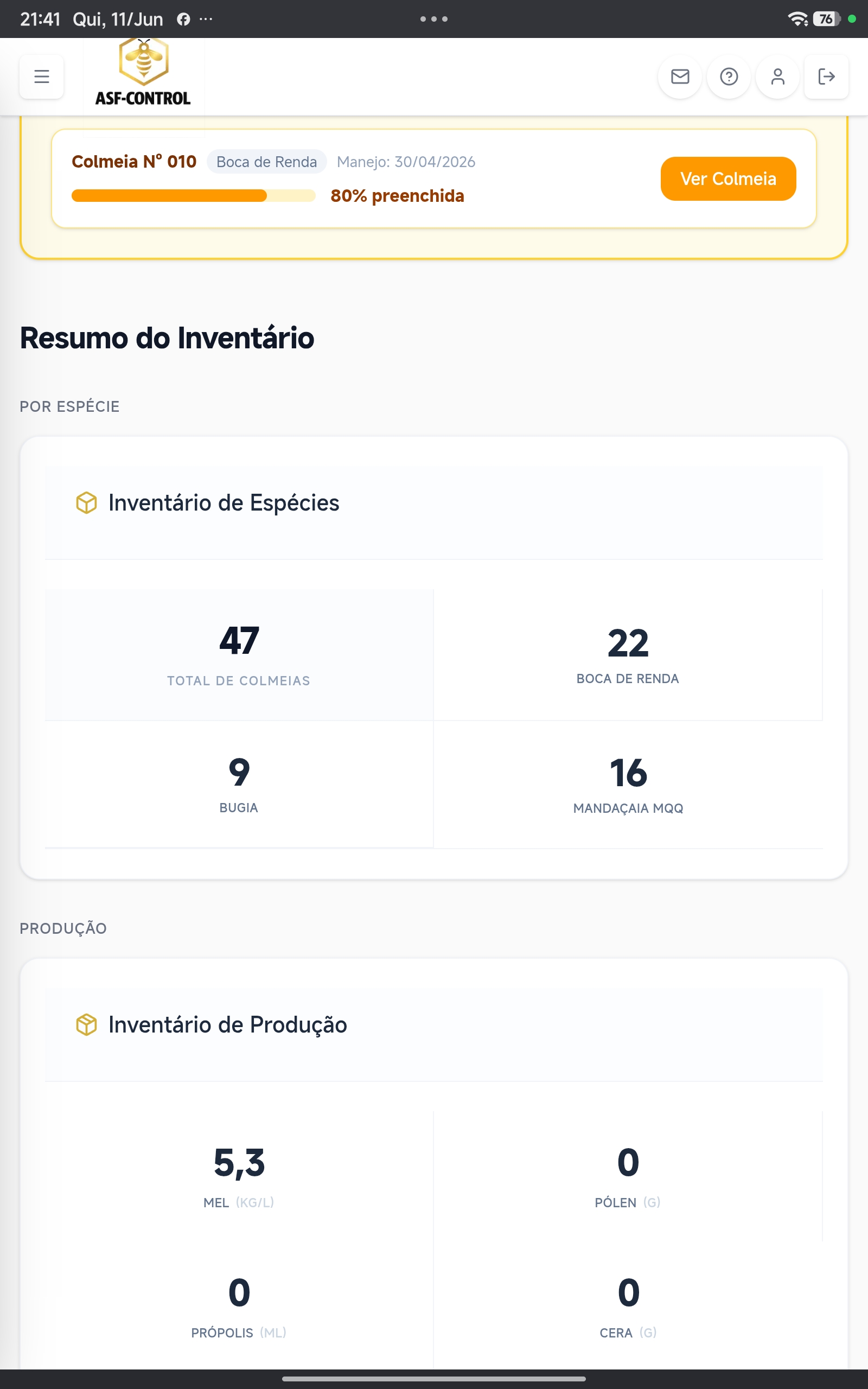 Dashboard do ASFControl